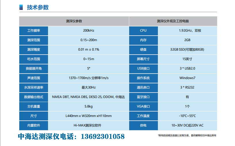 中海达HD-LITE测深仪技术参数图片