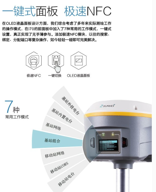 华测中绘i70 智能 RTK 一键式面板 极速NFC